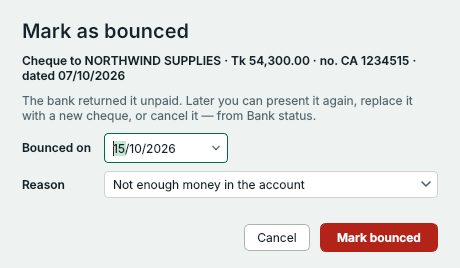Mark as bounced: the date and the reason
